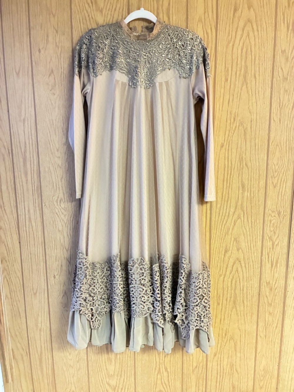 Dainty Jewells Lace Long Sleeve Dress in Beige